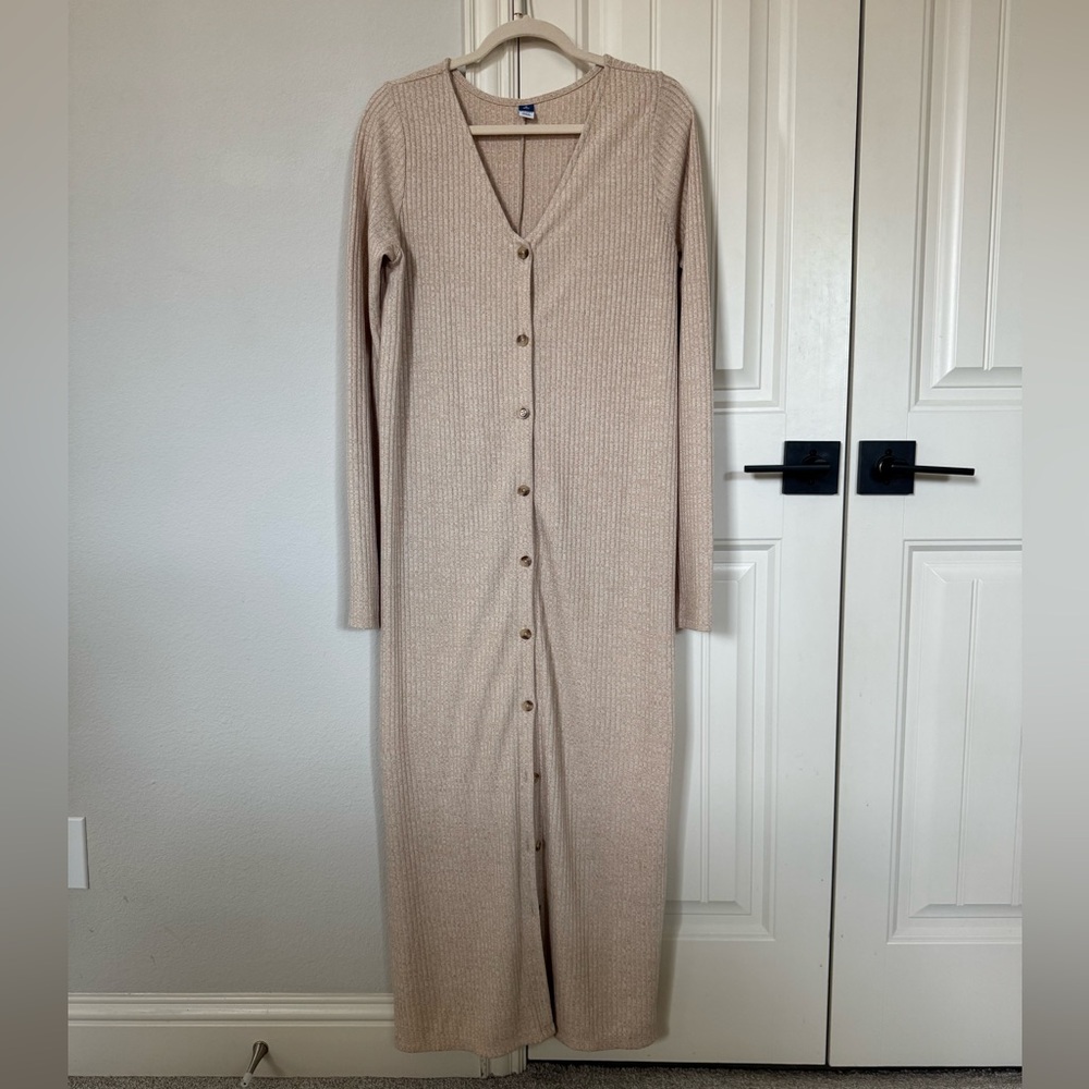 Old Navy Tan Ribbed Buttoned Sweater Dress